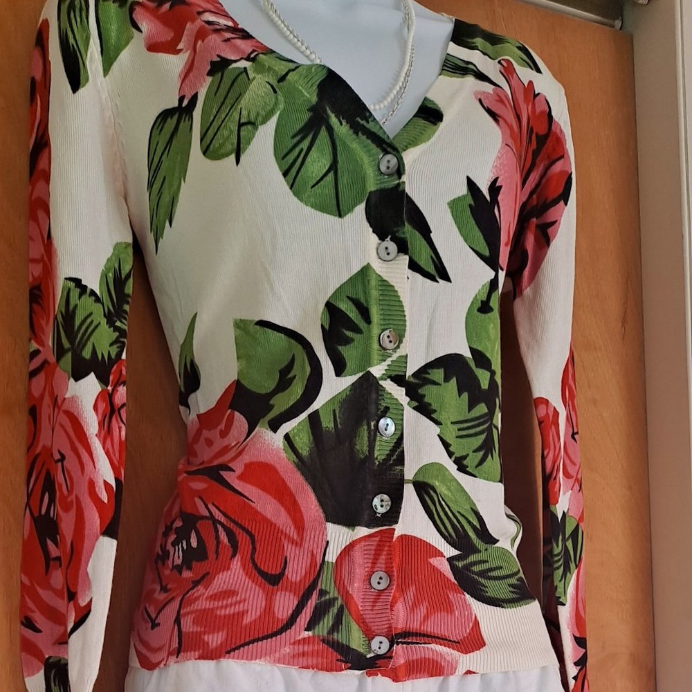 LAZER Spring Floral Cardigan Lightweight Sweater Size SMALL